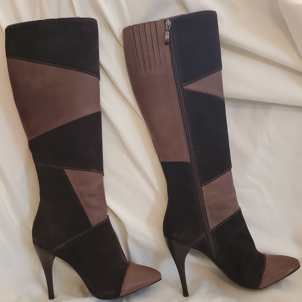 Guess women's 8 leather & suede patchwork platform stiletto boots. Worn 5 times